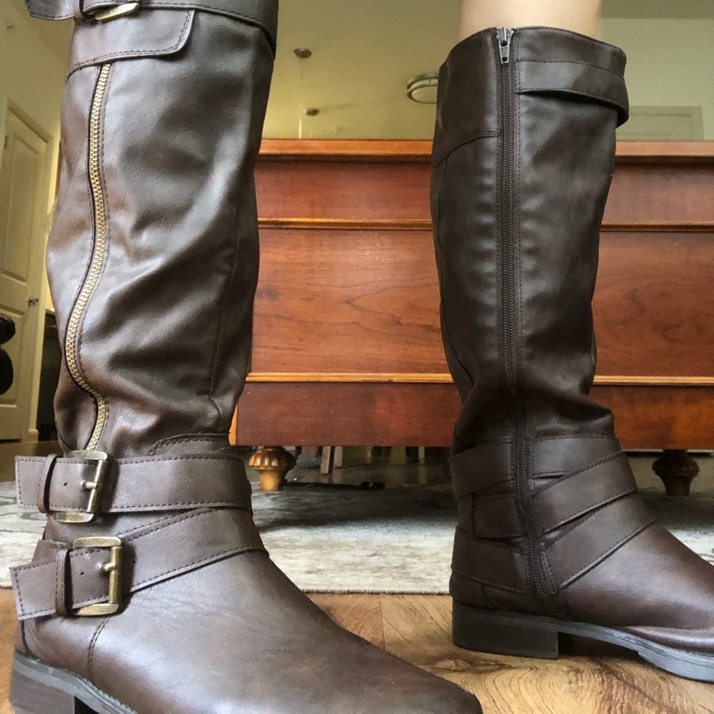 Brown to the knee boots!